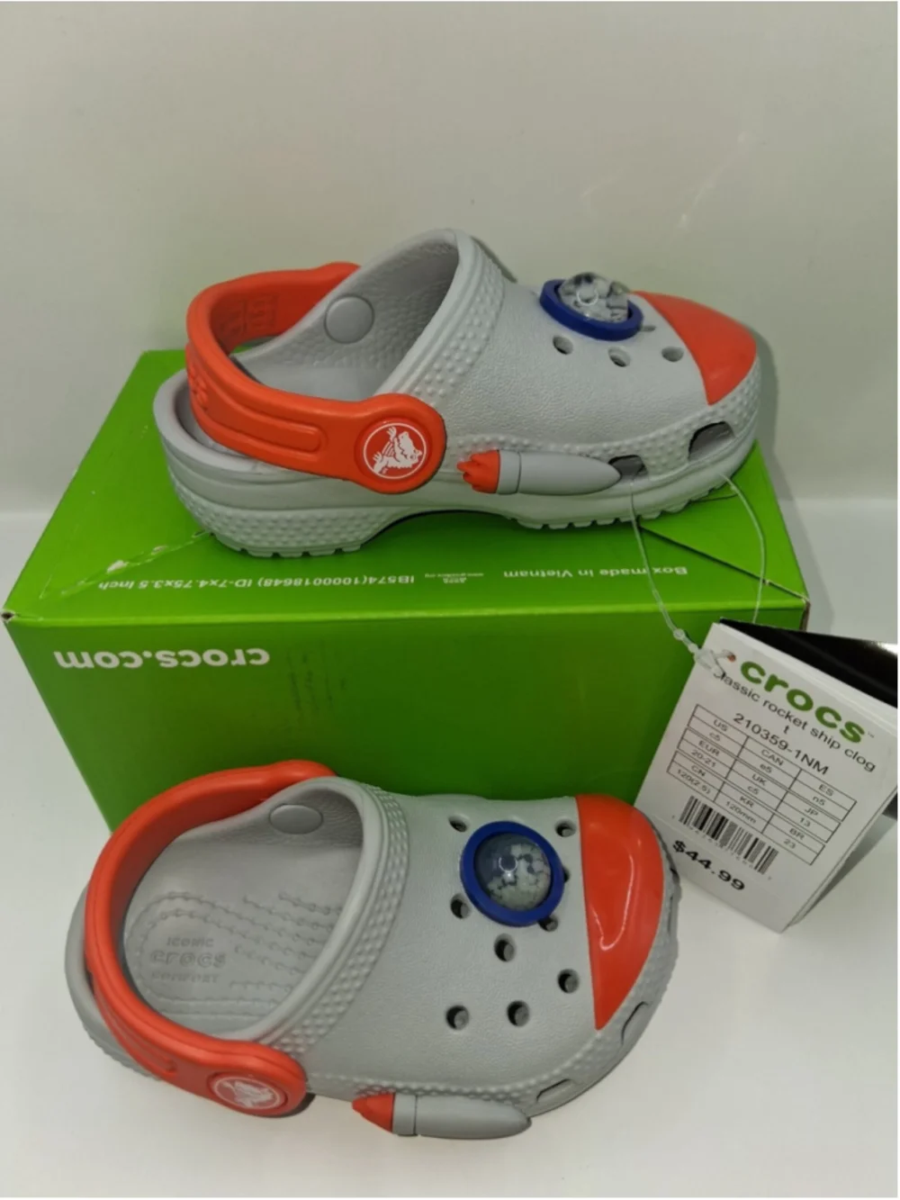 Crocs Glow in Dark Roacket Ship. C5 Toddler Clog Shoes Gray, Orange NEW